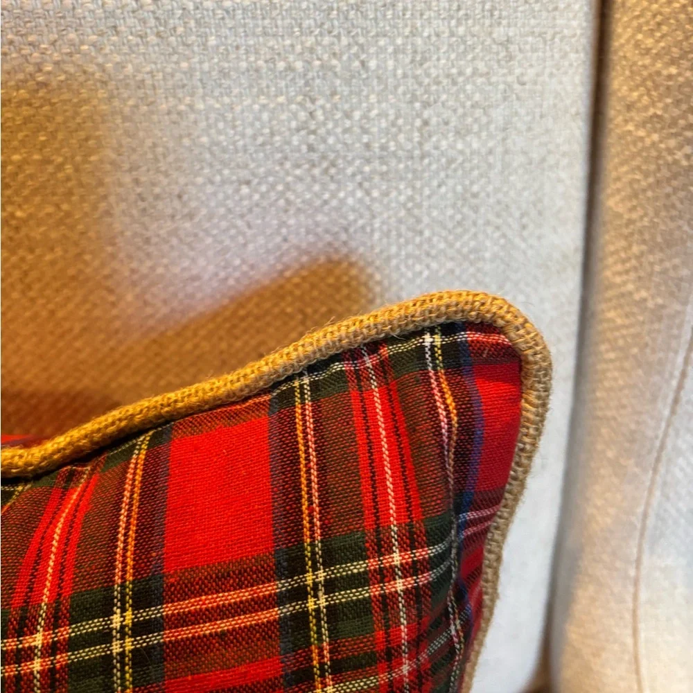 Tartan Plaid Christmas Pillow cover with Textured Burlap Wreath